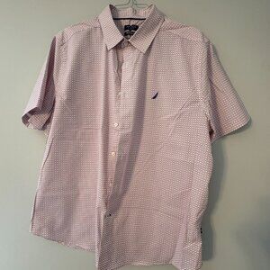 Nautica Classic Fit Flex Shirt – White w/ Red & Blue Dot Print